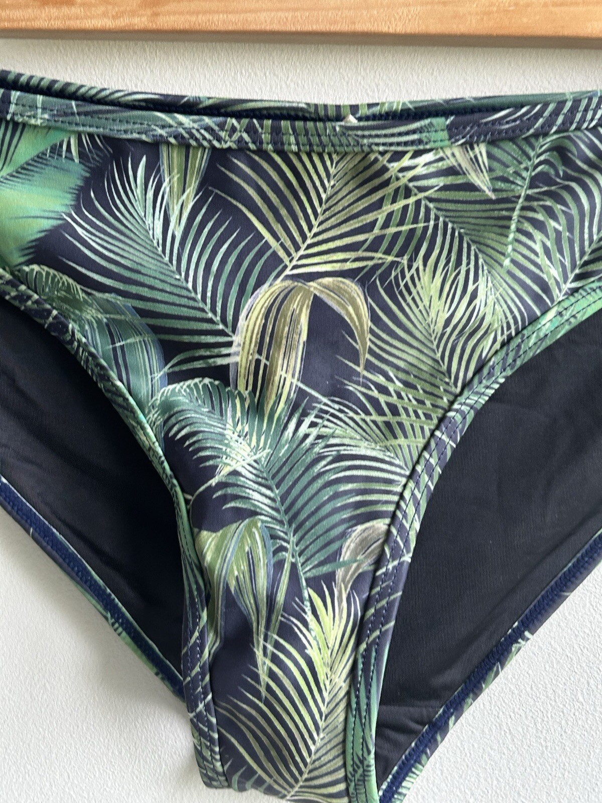Fat Face Bikini Bottoms Size 12 Palm Print Black Green Khaki Holiday Beach