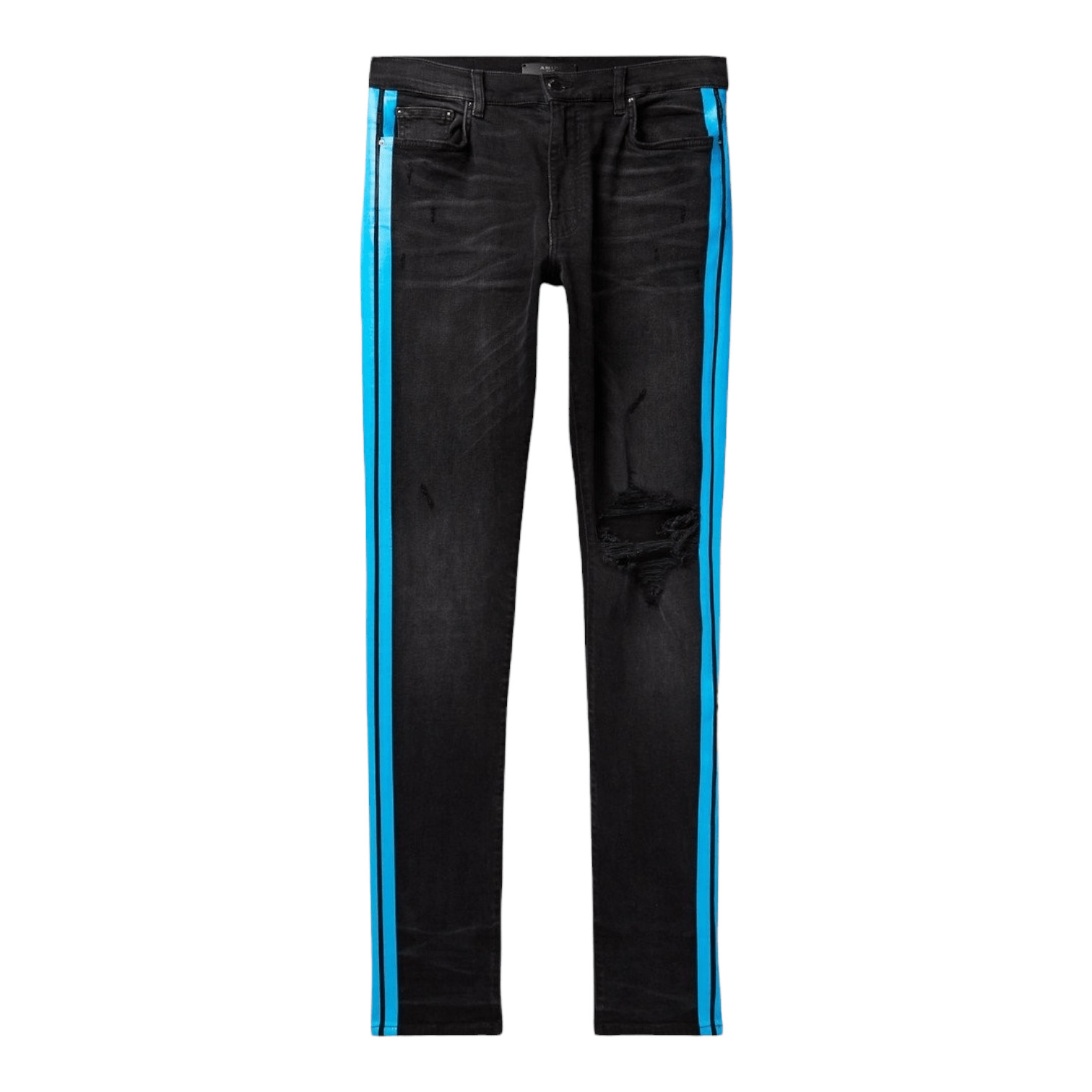 Amiri Broken Track Jeans Aged Black Neon Blue