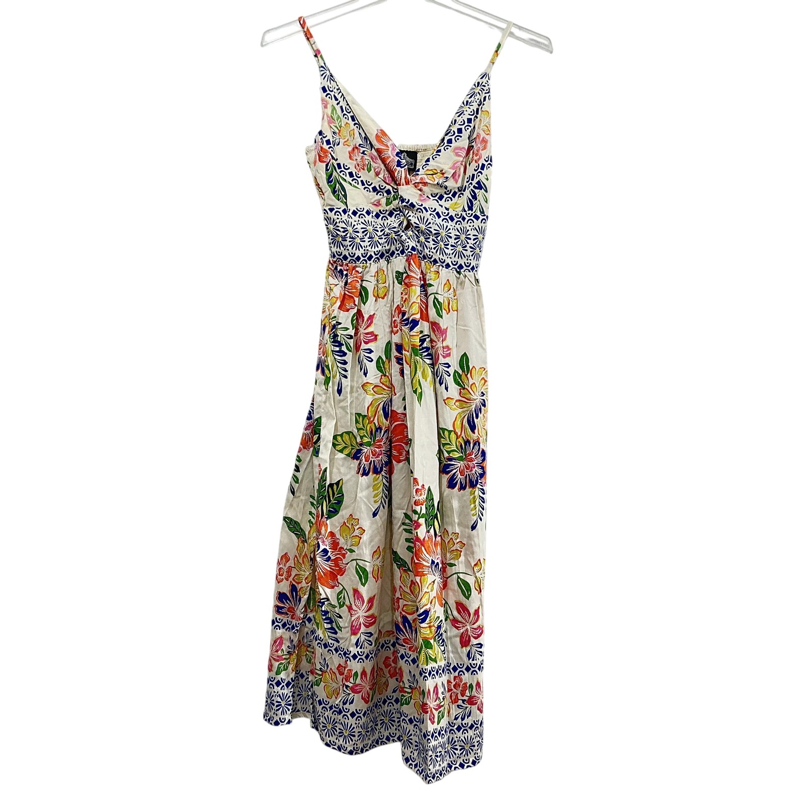 Angie Dress Womens Large Multicolor Floral Maxi Boho Rayon Sundress 48in Long