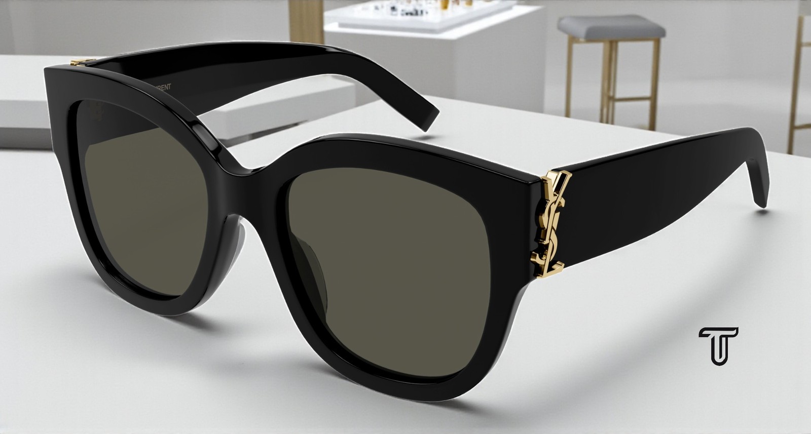 SAINT LAURENT SL M95_F 001 Cat Eye Black Gold Grey 56 mm Women’s Sunglasses
