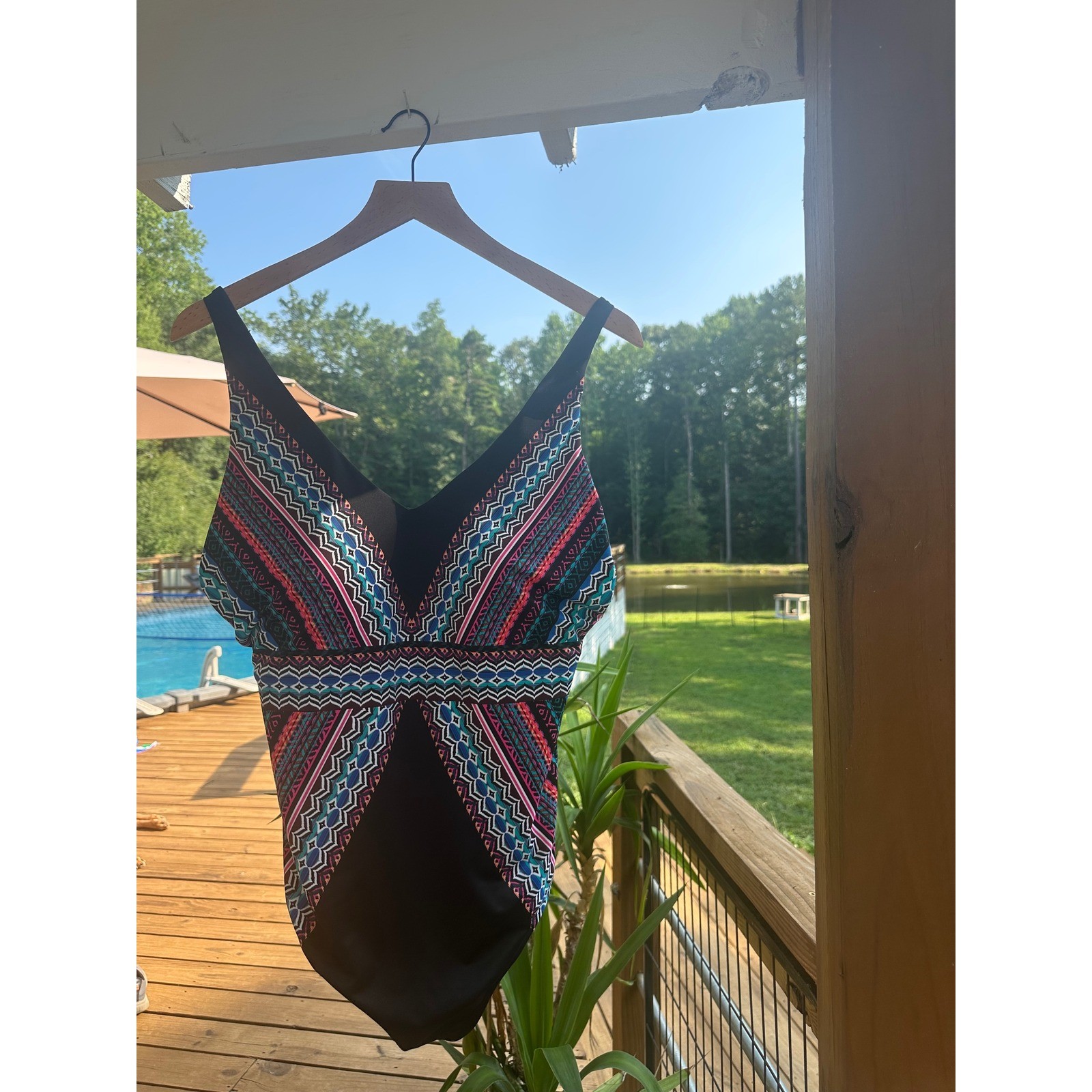 Miracle Brands Embrace Your Curves Swimsuit Geometric One Piece Black XL 16-18