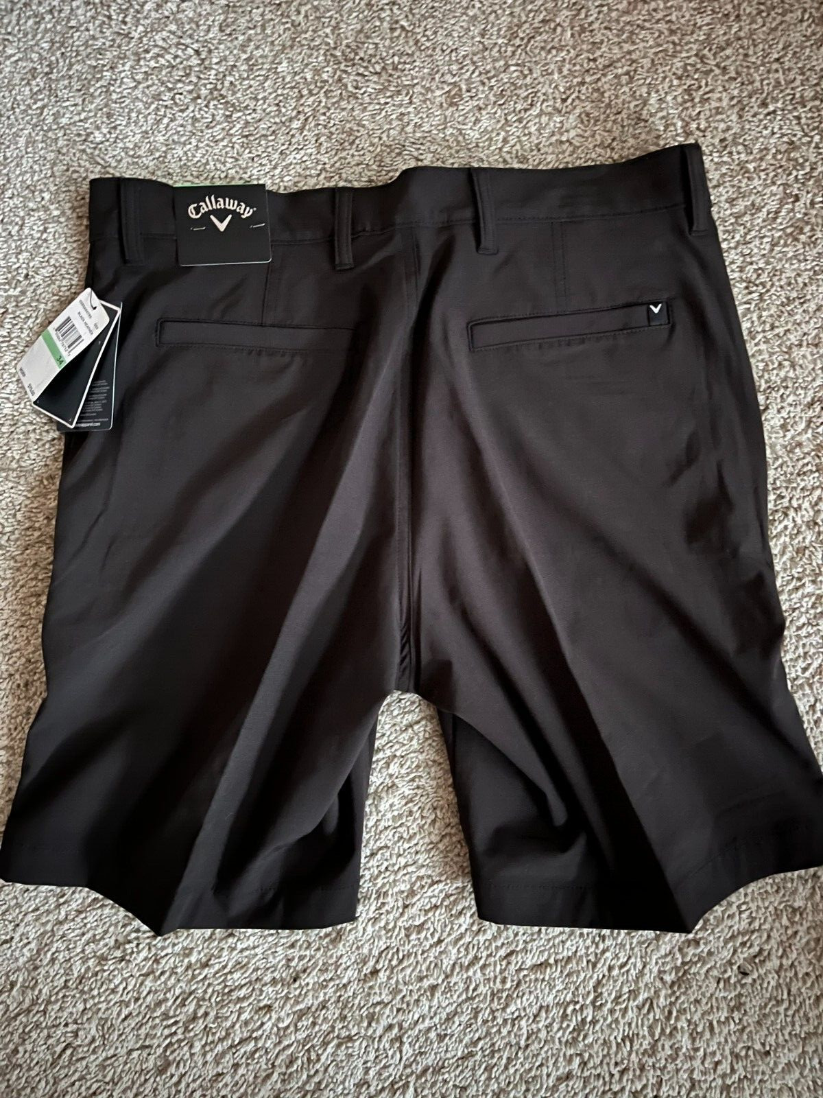Callaway Golf Mens Black Heather Micro Striped Flat Front Shorts Sz 32 / 34 $75