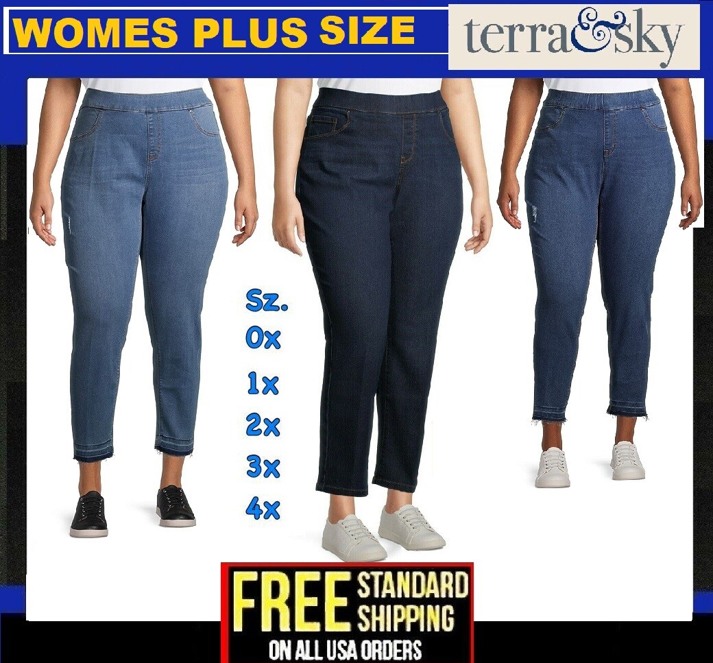 Terra & Sky /Jack David Women’s Plus Size Blue Pull on Denim jean Pants/Short