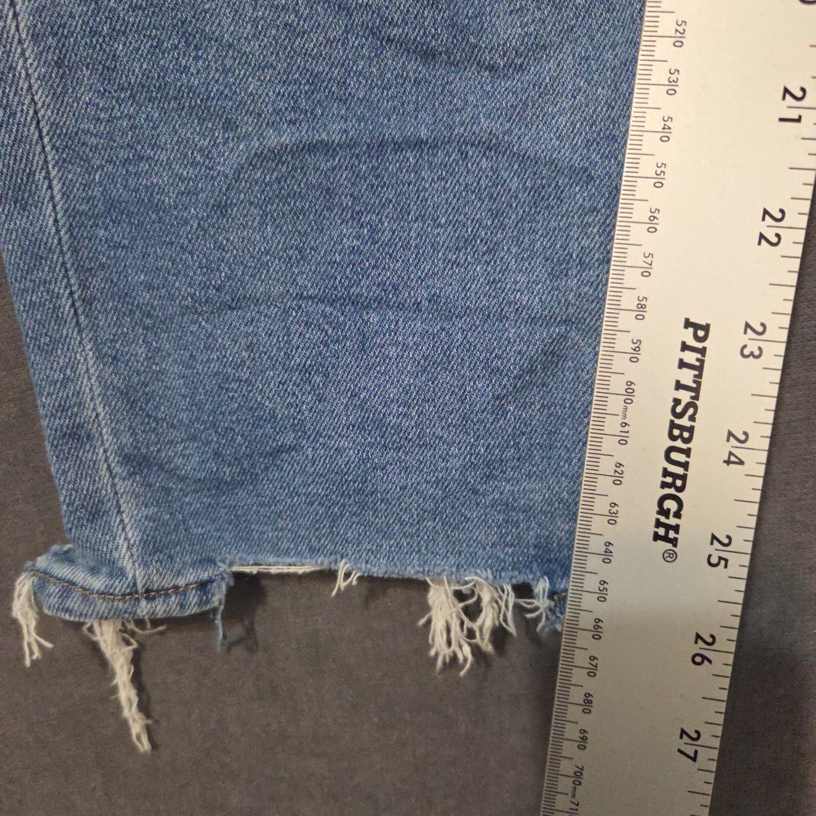 OFLUCK Women Distressed High Rise Straight Leg Jeans Light Wash Raw Hem Size 8
