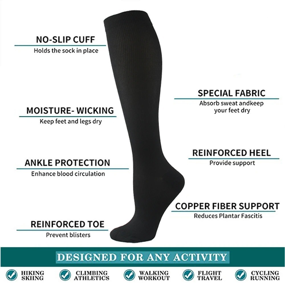 2 Pairs Compression Socks Men Women Varicose Veins Running Travel Sports