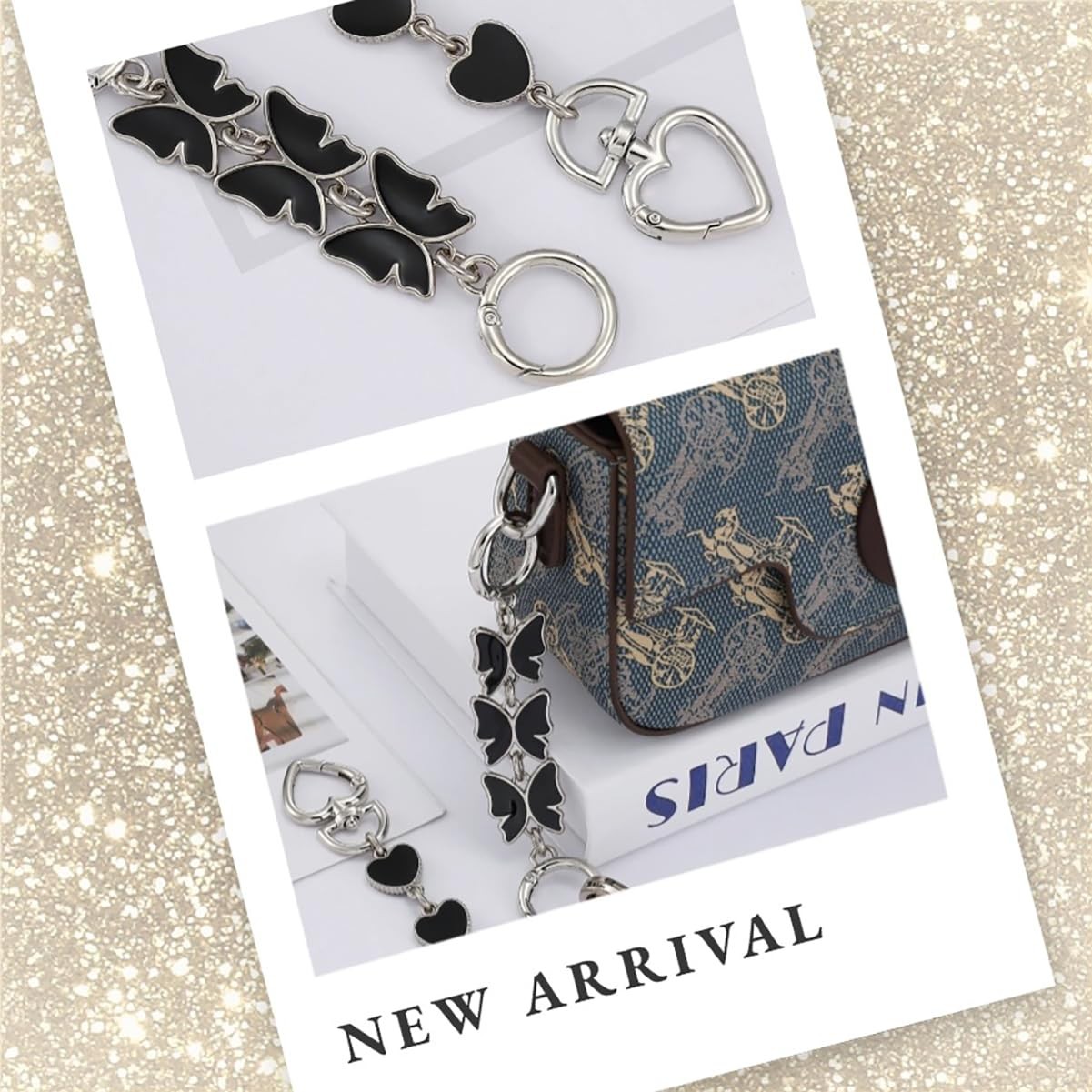 Heart: 17cm/6.69in, Butterfly: 13cm/5.12in, Silver Black(Heart/Butterfly)