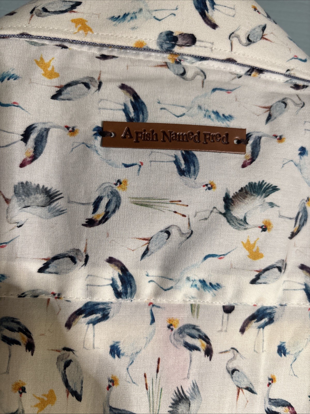 A Fish Named Fred Tropical Birds Short Sleeve Cotton Button Down Shirt XL