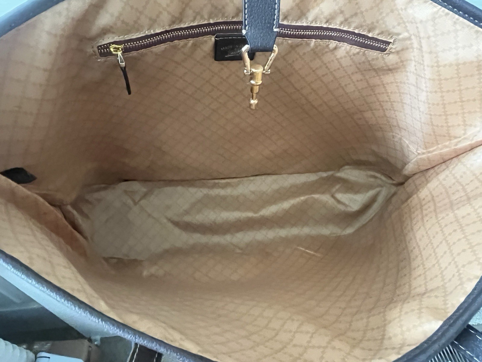 Gucci GG Supreme Monogram Tote Large Beige Brown Turn Lock Gold Detachable Strap