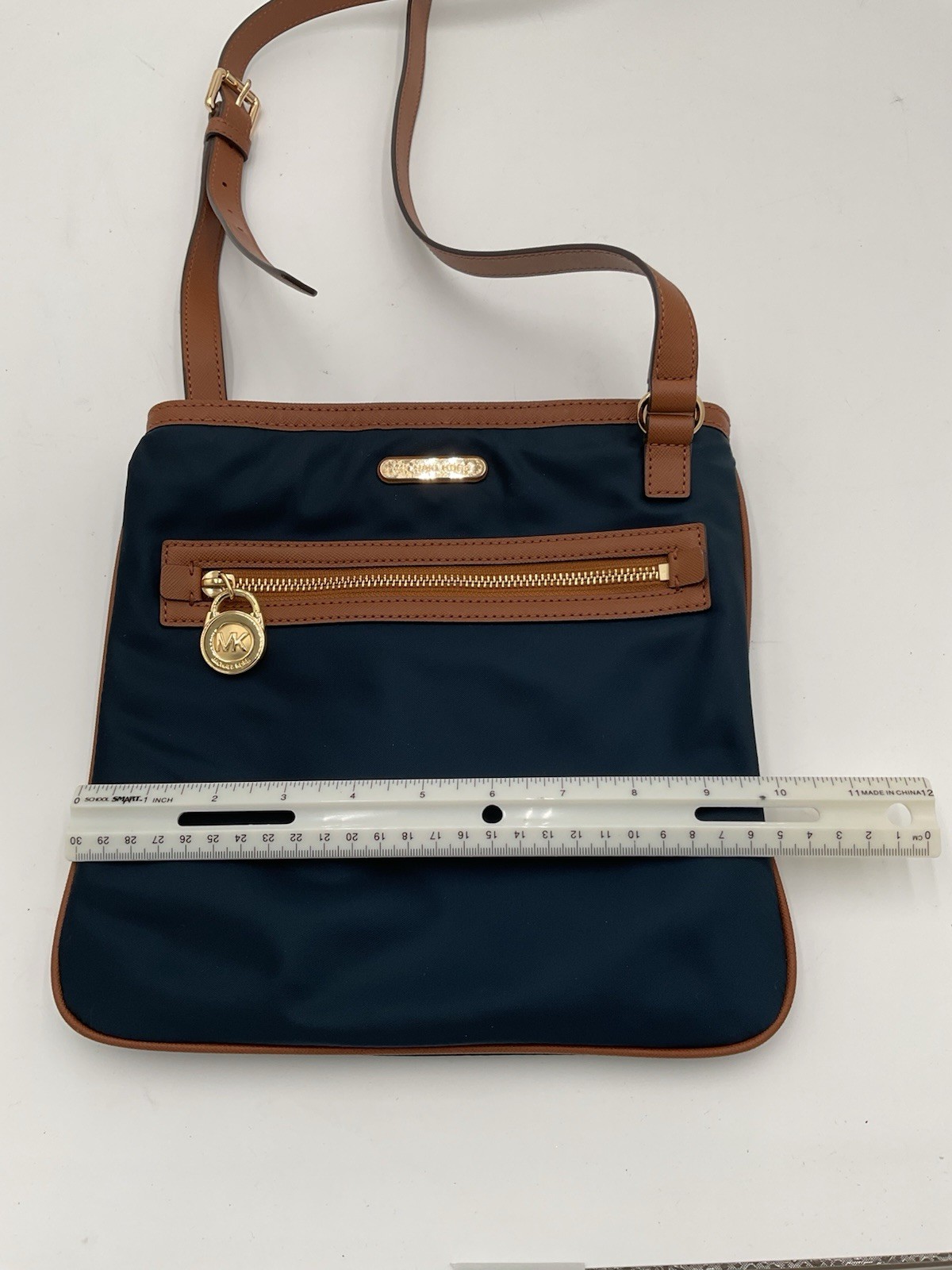Michael Kors Medium Crossbody Bag Navy/Brown, Gold Hardware, Zip, Pockets