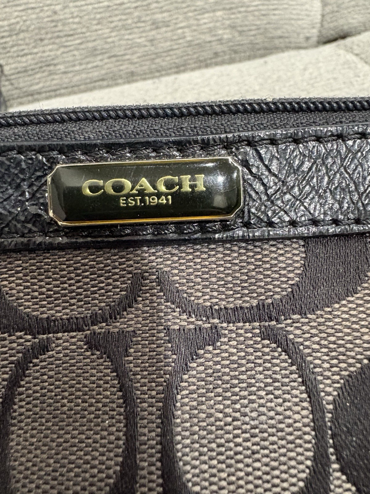 Coach Signature Jacquard Wristlet | Black Charcoal Monogram | Polished Hardware