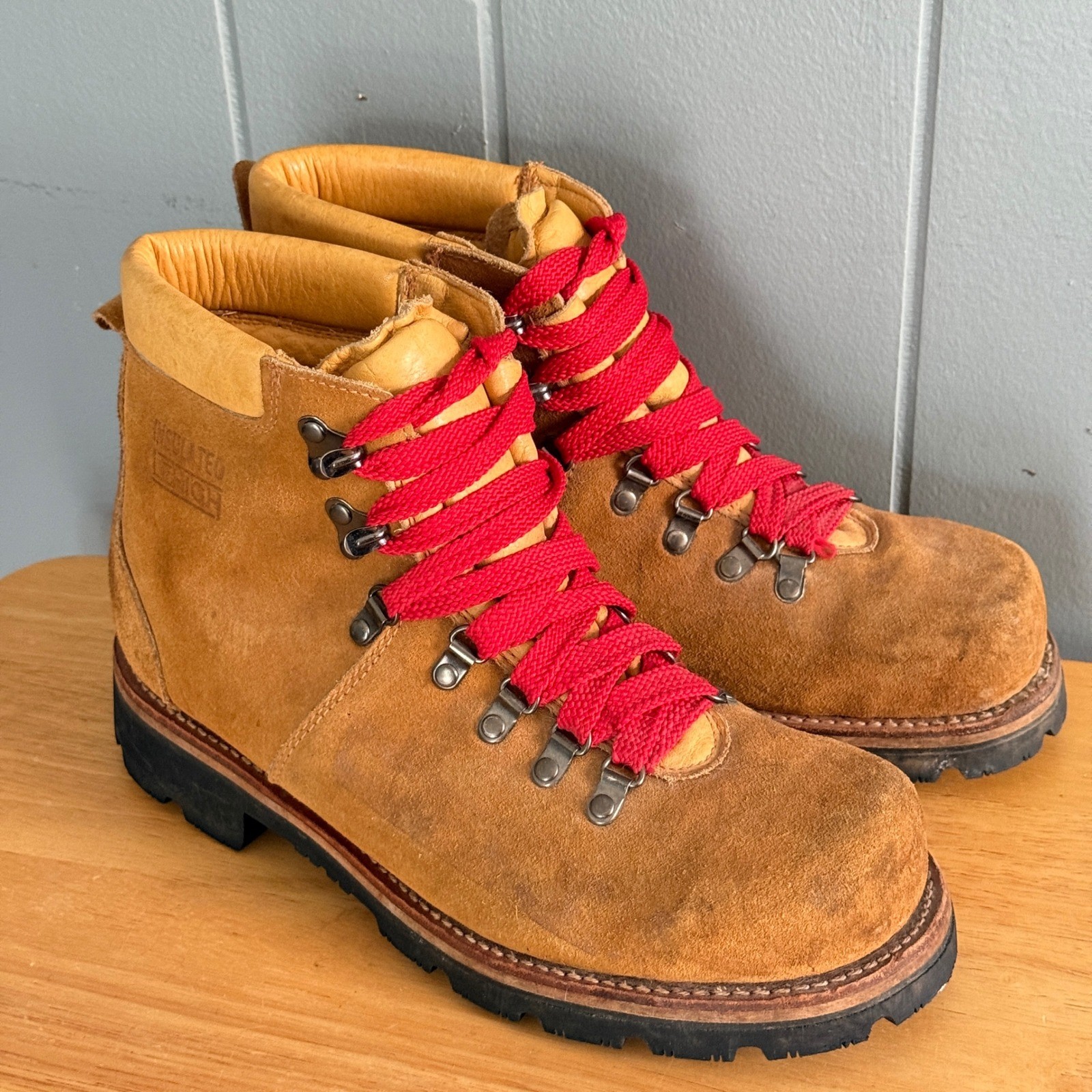 Vtg Lehigh Insulated Steel Toe Mens 9.5D Suede Hiking Work Boots NOS Red Laces