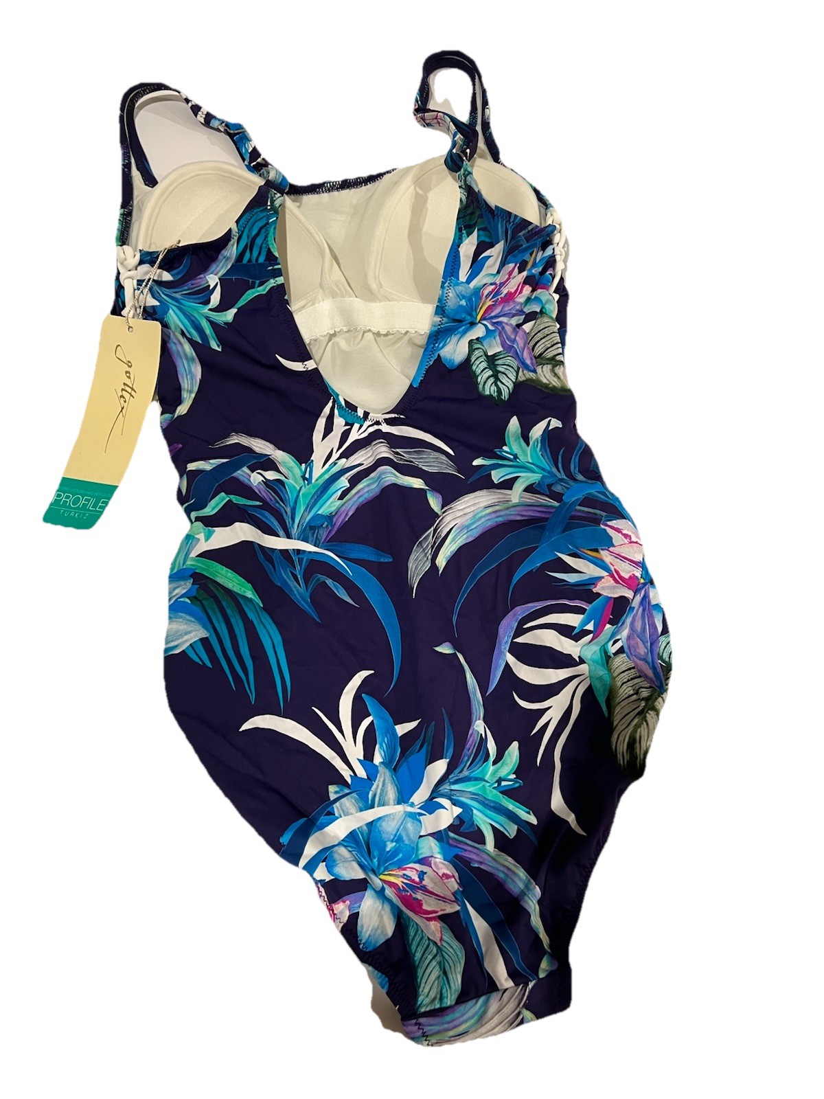 NWT *Defect Stain* Profile By Gottex Size 10 Blue Floral Side Lace-Up Swimsuit
