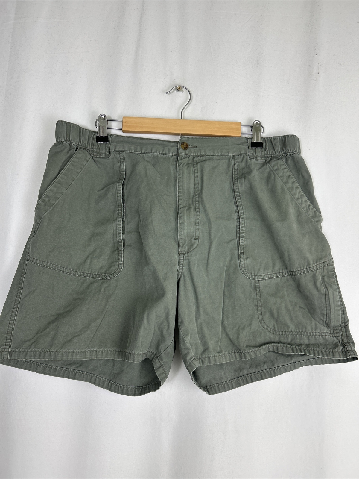 Woolrich Light Olive 38×6 Cargo Shorts Elastic Waist 3066 100% Cotton