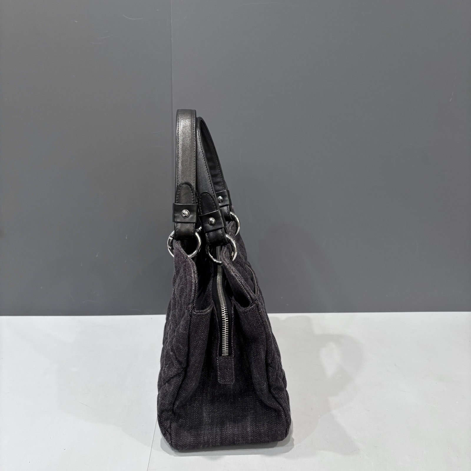 Chanel Quilted Handbag Charcoal Black Denim (ac052126b0)