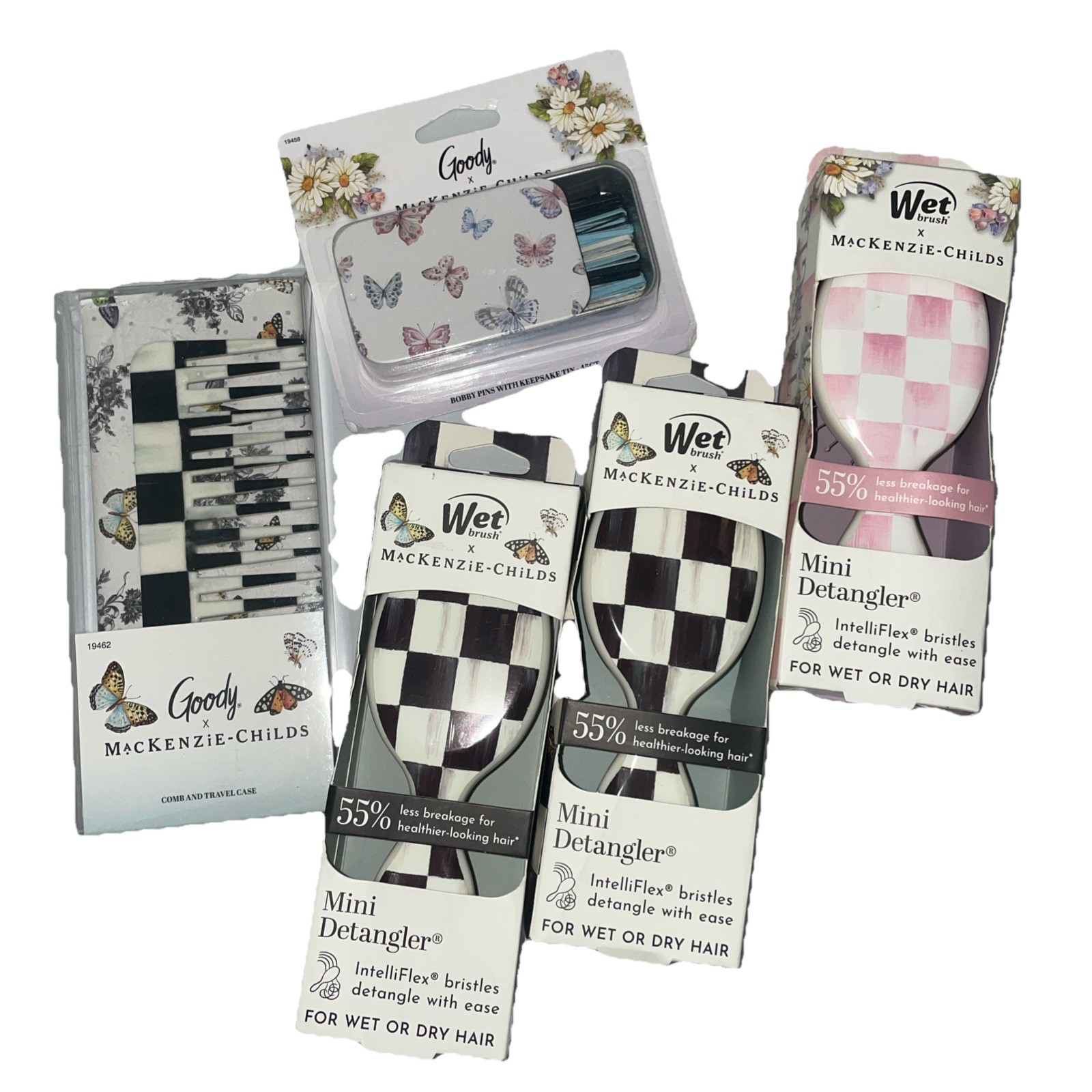 mackenzie childs x goody Bundle 3 Mini Brushes/1 Comb & Case/1Pins & Tin ALL NEW