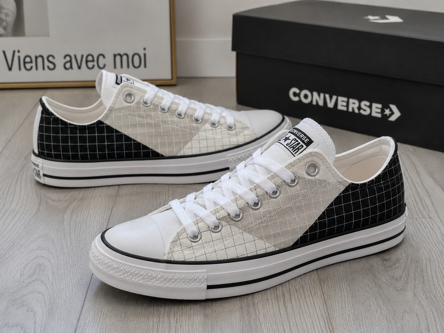 Custom Converse All Star Minimal Grid Patchwork Low Top Sneakers Unisex