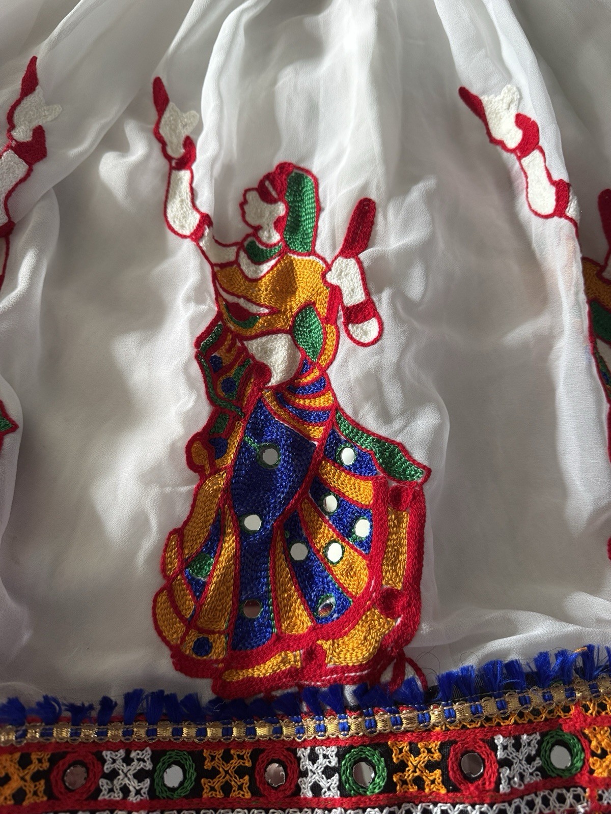 Embroidered Skirt White With Multi Colored Embroidery Mirror Navratil Celebrates