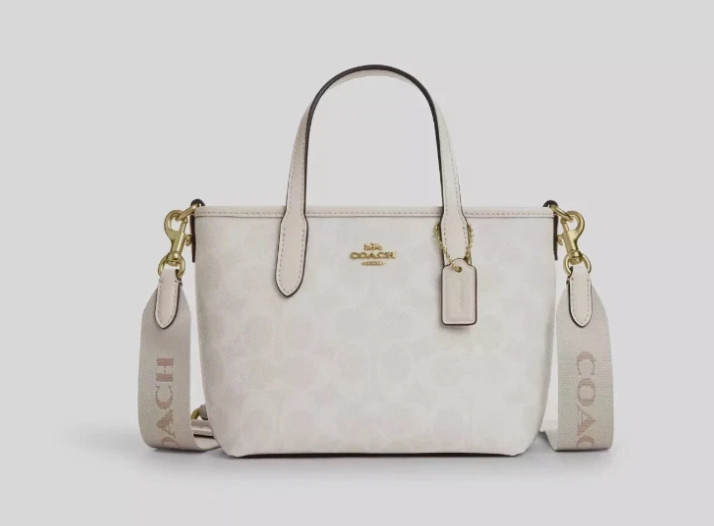 New Coach City Mini Tote Bag Crossbody Signature Canvas White/Chalk NWT CW032