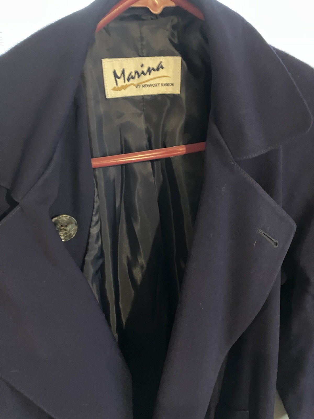 Marina By Newport Harbor Double Breasted Trench Coat Full Length 100% Wool