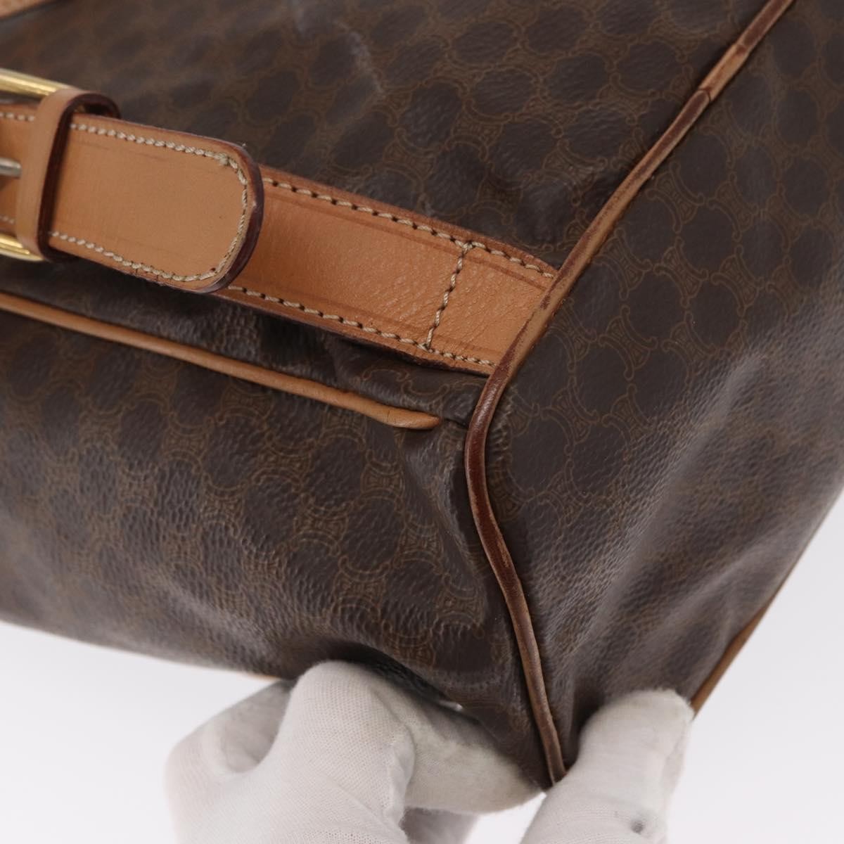 CELINE Macadam Canvas Backpack PVC Leather Brown Gold Auth 164150
