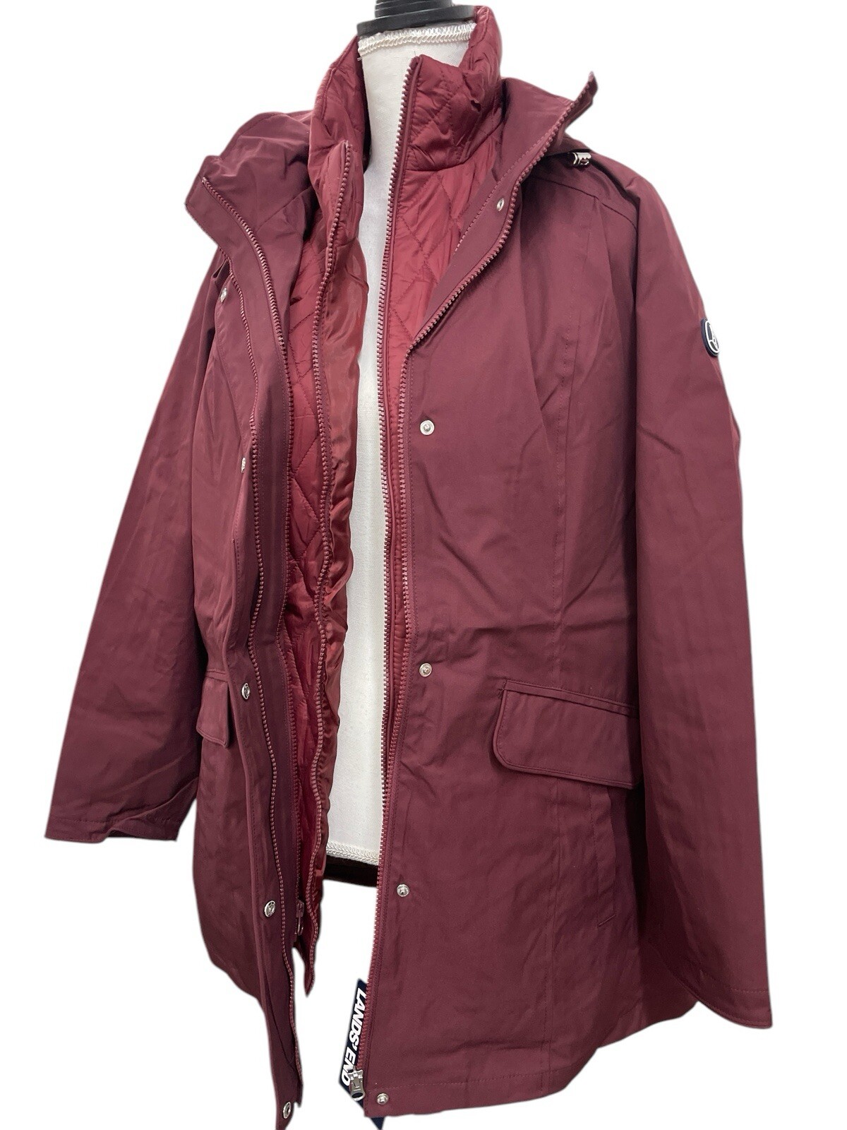 Lands’ End Ladies’ 3-in-1 Systems Jacket w/ Hood & Vest RED Choose Your Size NWT
