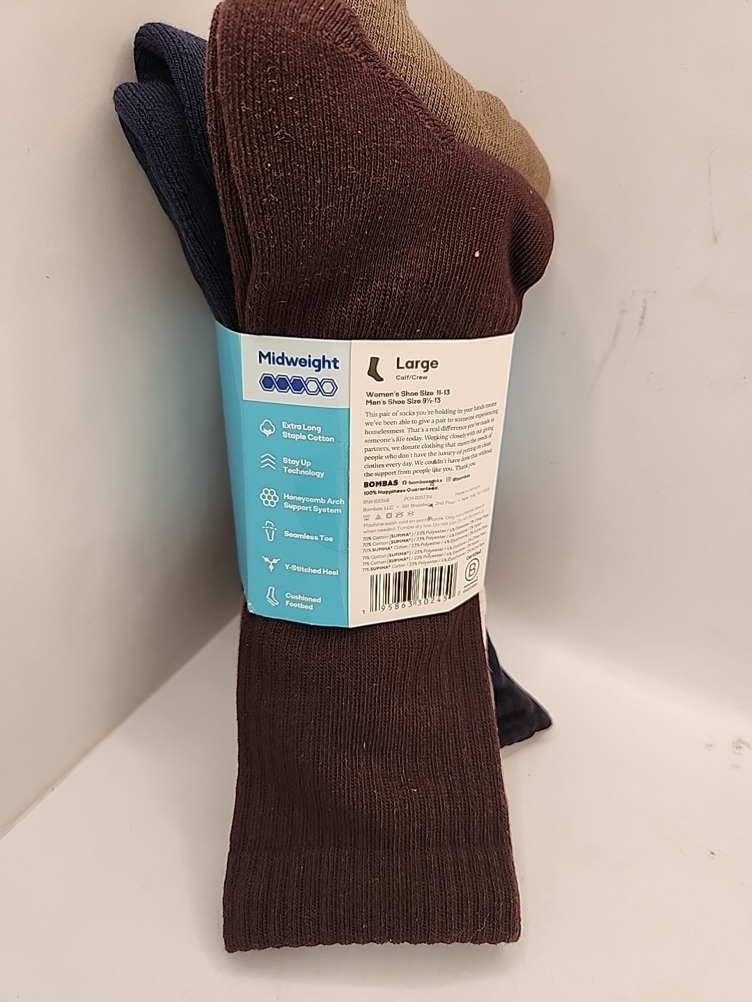 NEW 4 pack Bombas Men’s Marl Calf Socks Cushion 4 Colors Mix Size Large 9.5-13