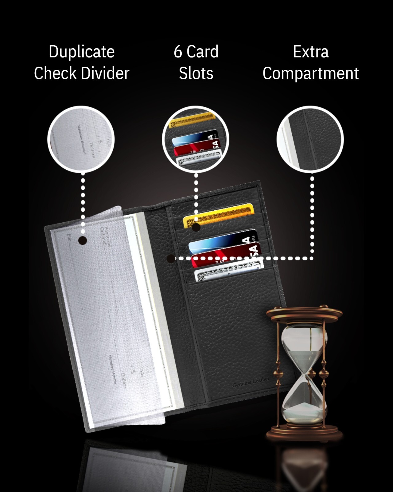 Genuine Leather Checkbook Cover Card Holder Wallet For Men & Women RFID Blocking