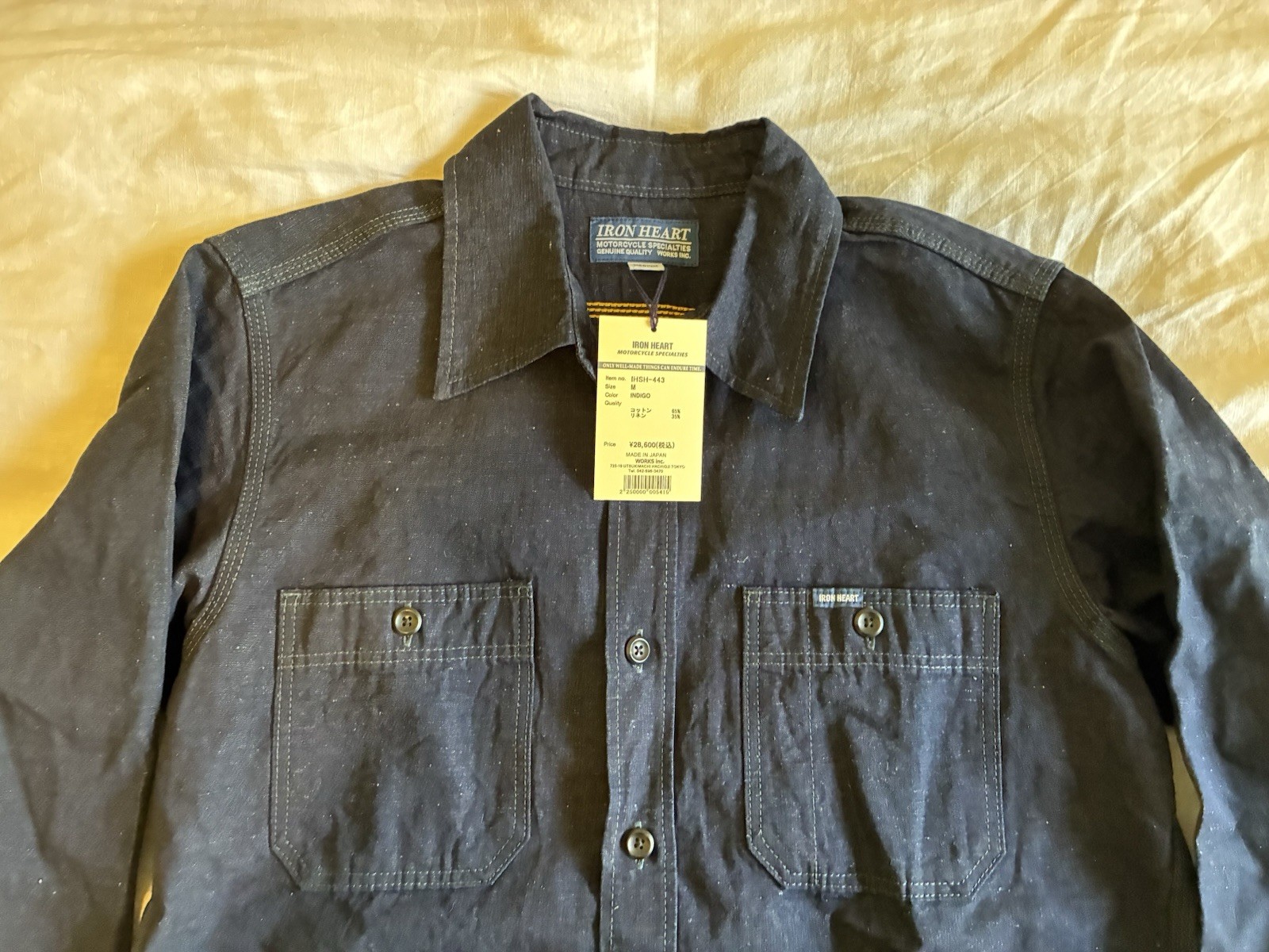 Iron Heart Men’s Indigo Denim Button-Up Shirt Long Sleeve M IHSH-443