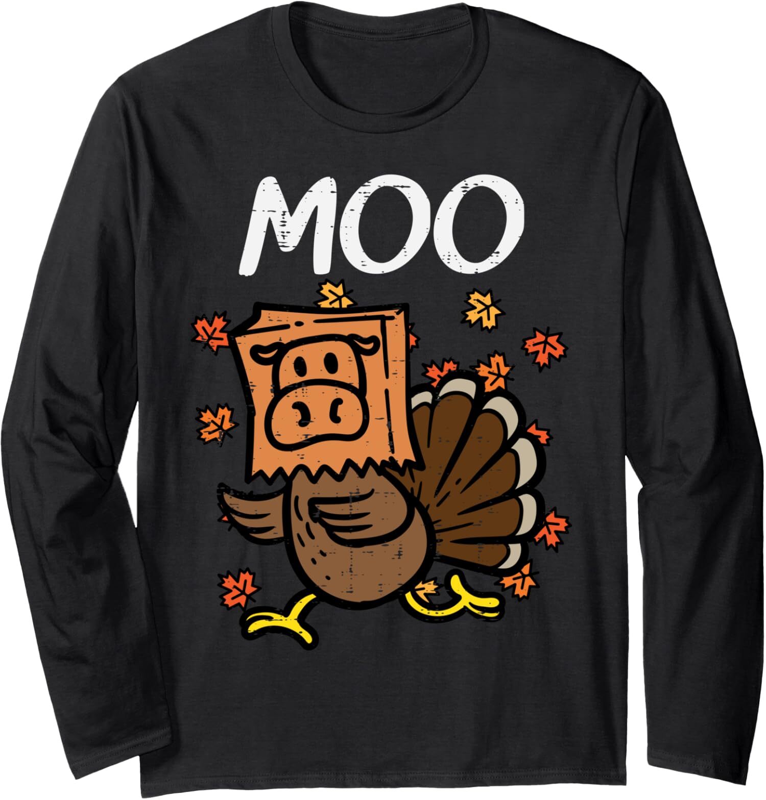 Thanksgiving Turkey Moo Cow Head Funny Fall Design Long Sleeve Tshirt