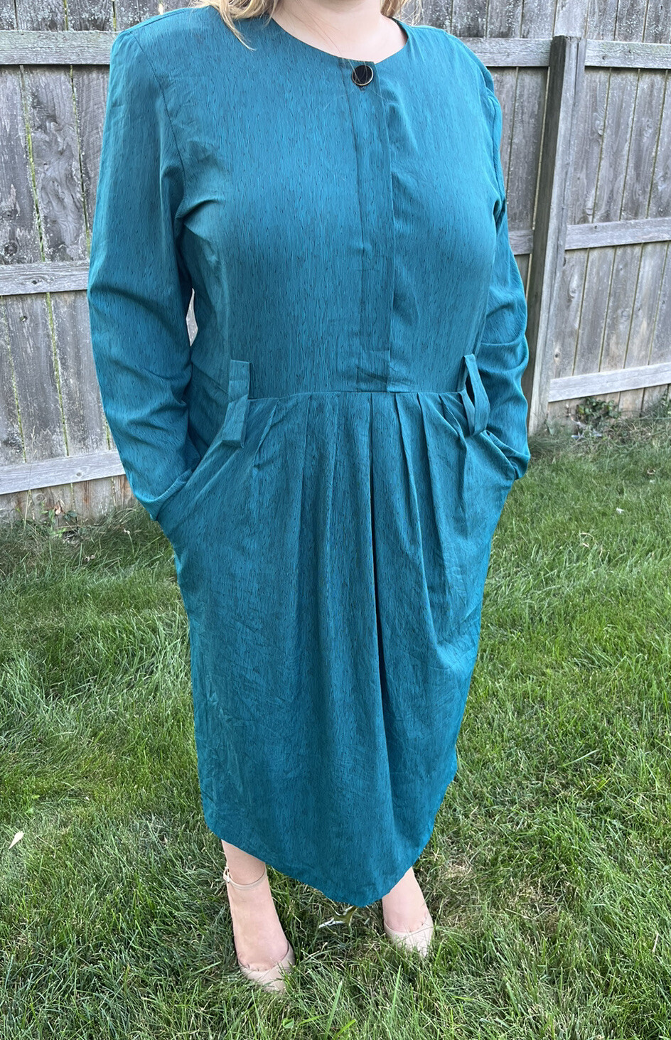 1980s Vintage Tall Girl Dress Teal Shoulder Pads Excellent Condition Smoke Free