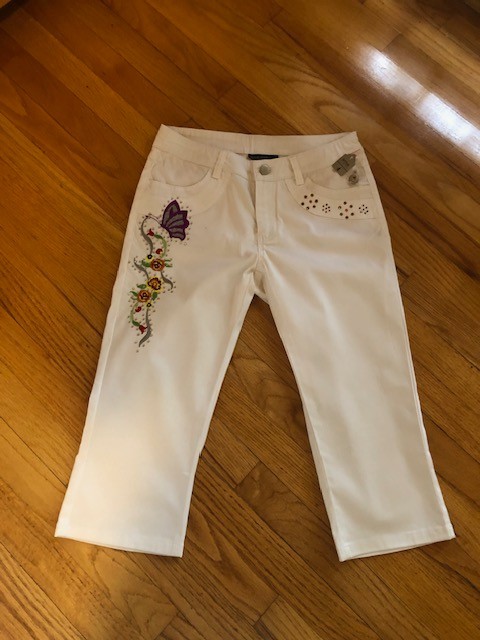 Size 4 wide leg Boston Proper White Crop Jeans Embroidered with stone accents