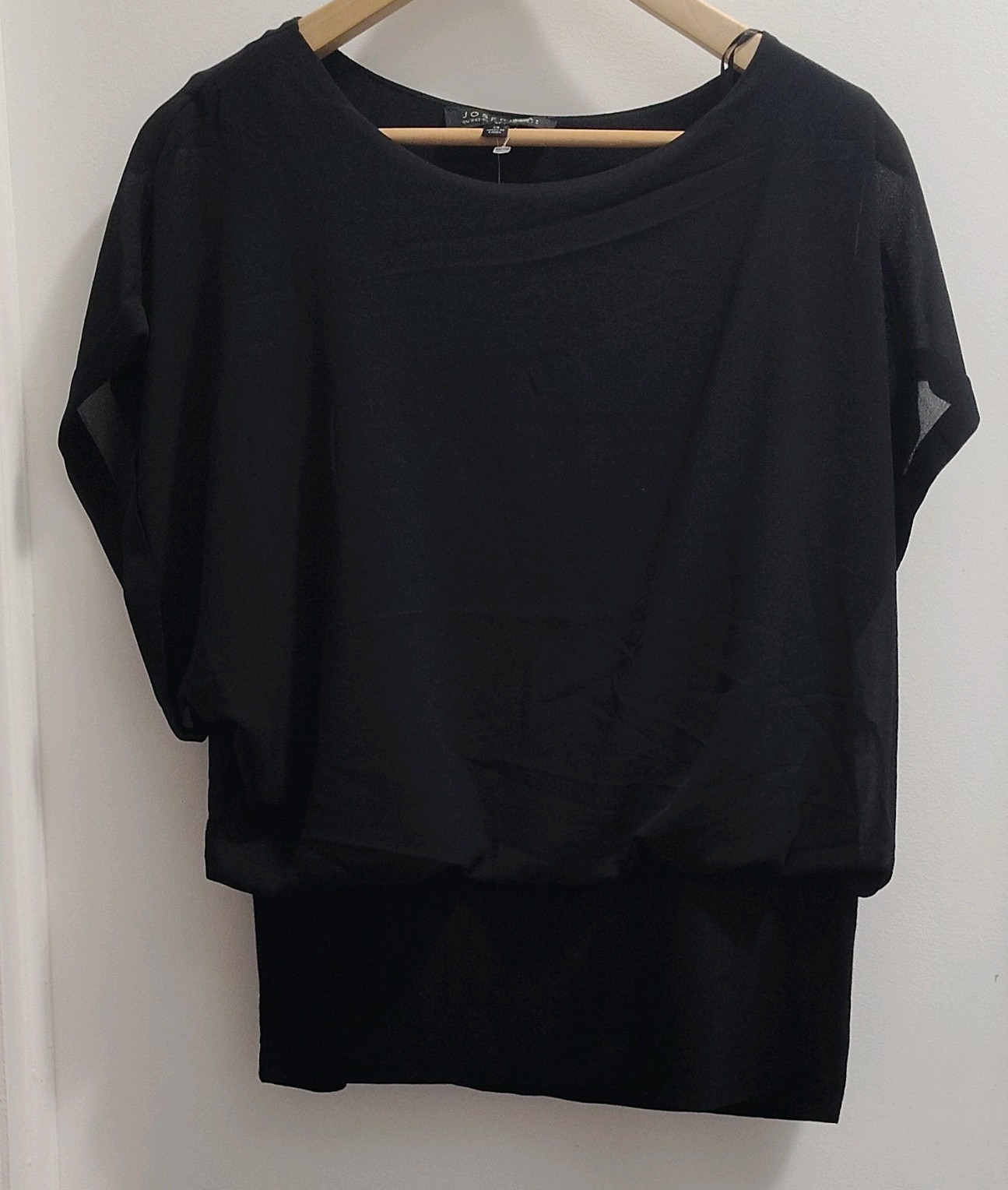 Joseph A. Women’s Black Solid Boat Neck Sheer Chiffon Batwing Pullover Blouse S