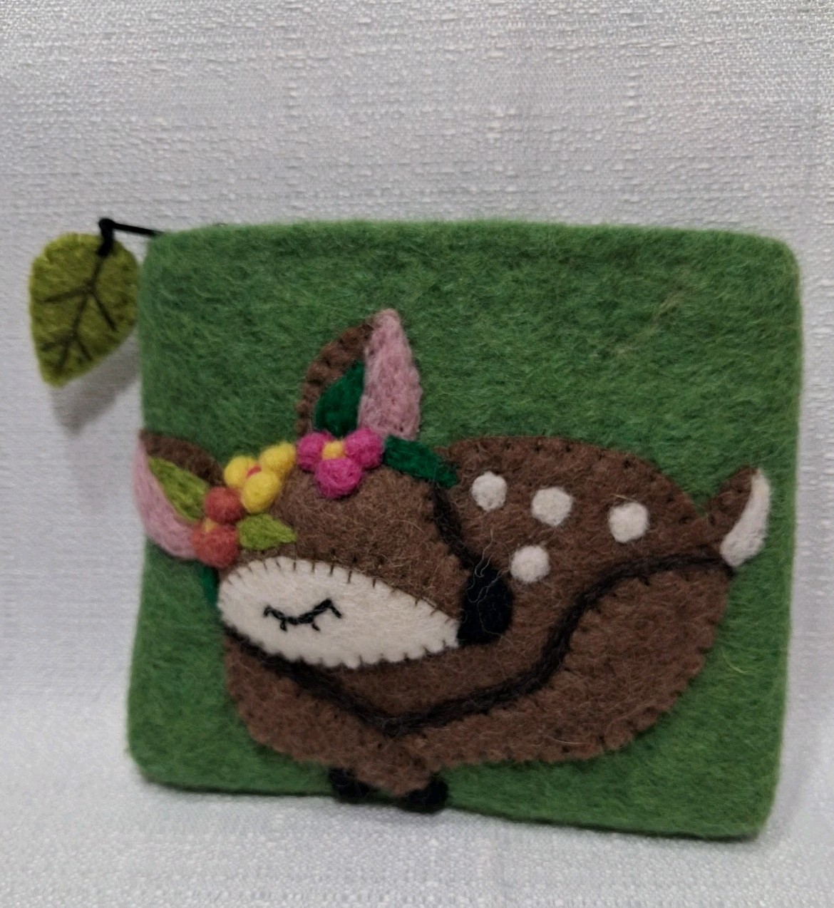 Original Wild Woolies Fawn Handmade Wool Felt Coin Purse Wallet Pouch Deer