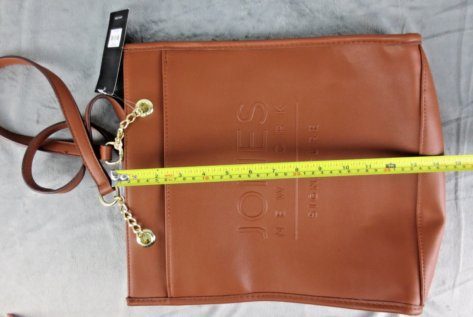 NWT JONES NEW YORK Abby Double Handle Gold Tan Brown Purse 13x12x3” Faux Leather