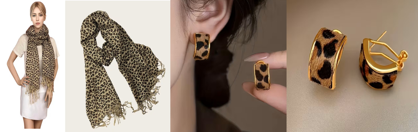 Leopard scarfs and1 Pair of Classic Leopard Print Fashion Earrings for women Set