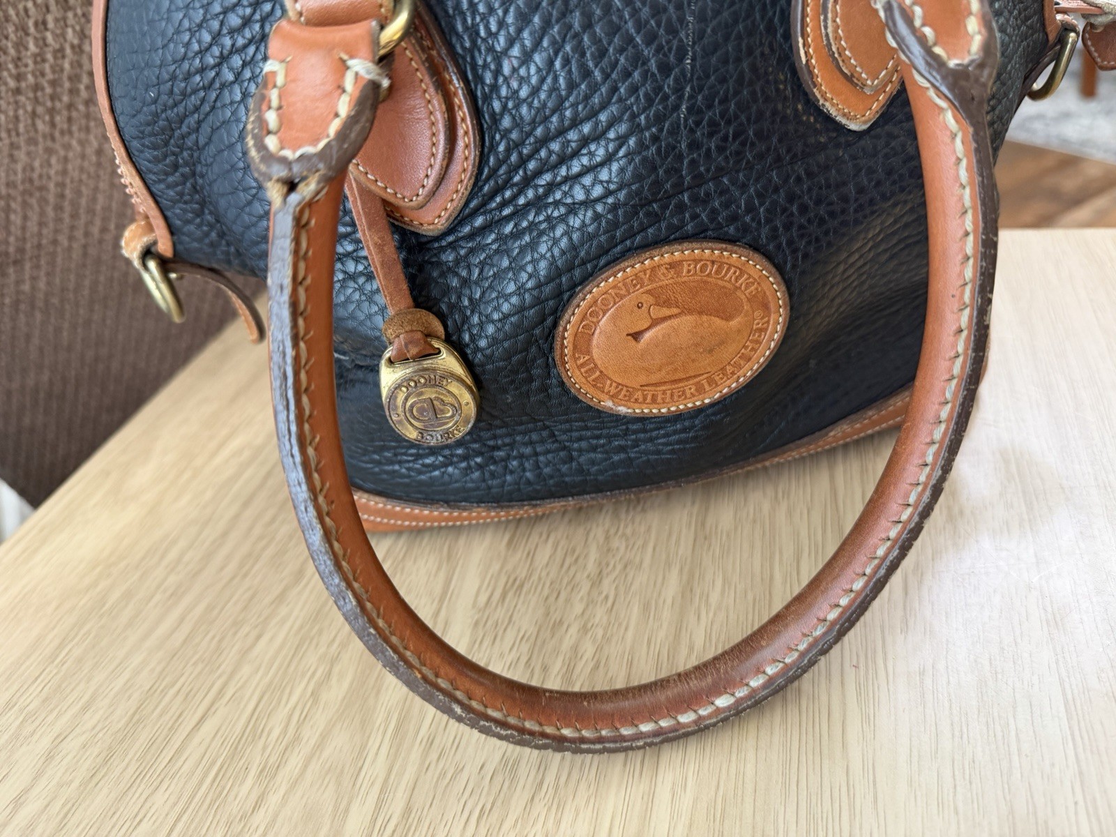 Dooney Bourke Black Leather Norfolk Satchel Vintage All-Weather