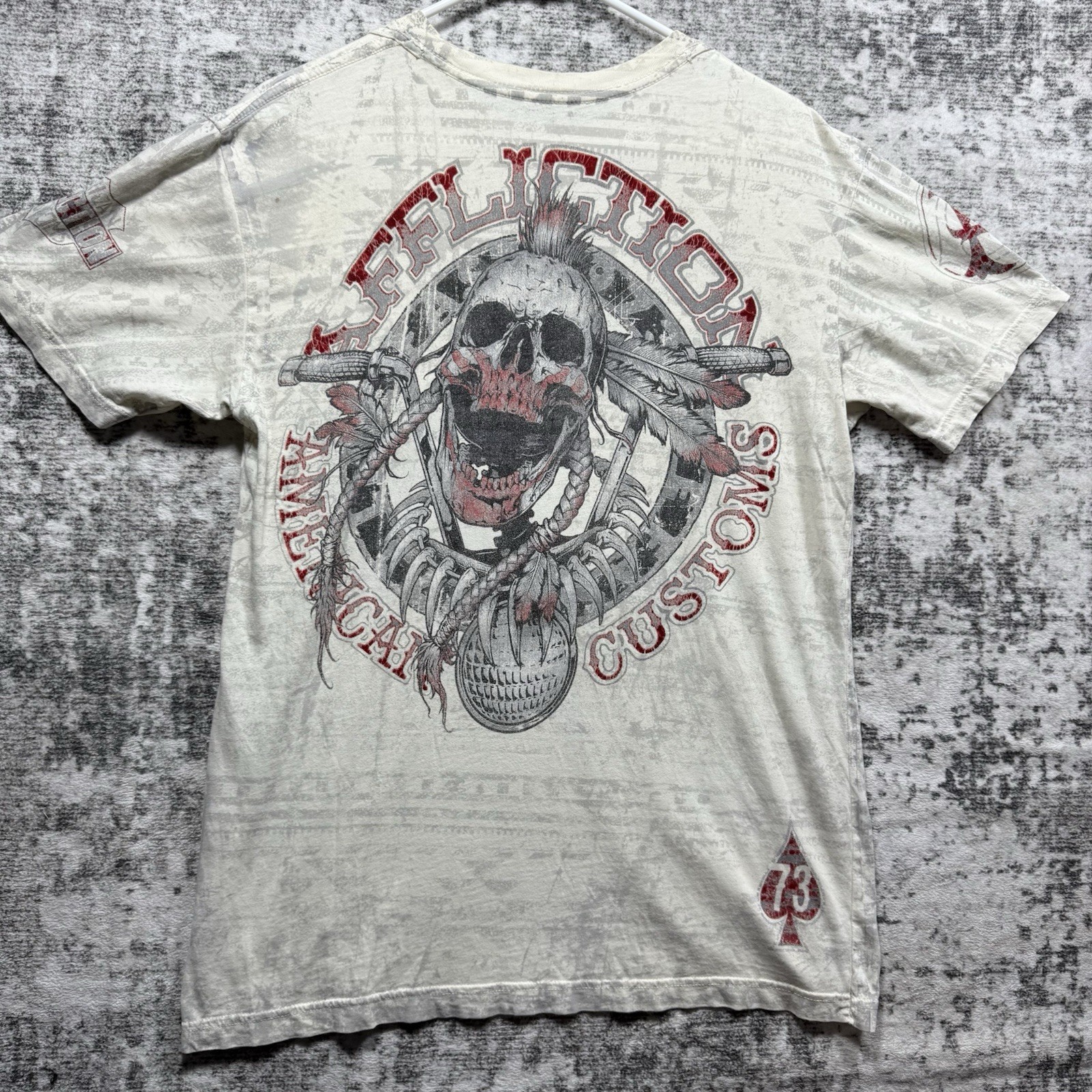 Vintage Y2K Affliction Mens M Live Fast American Custom Skull All Over Print