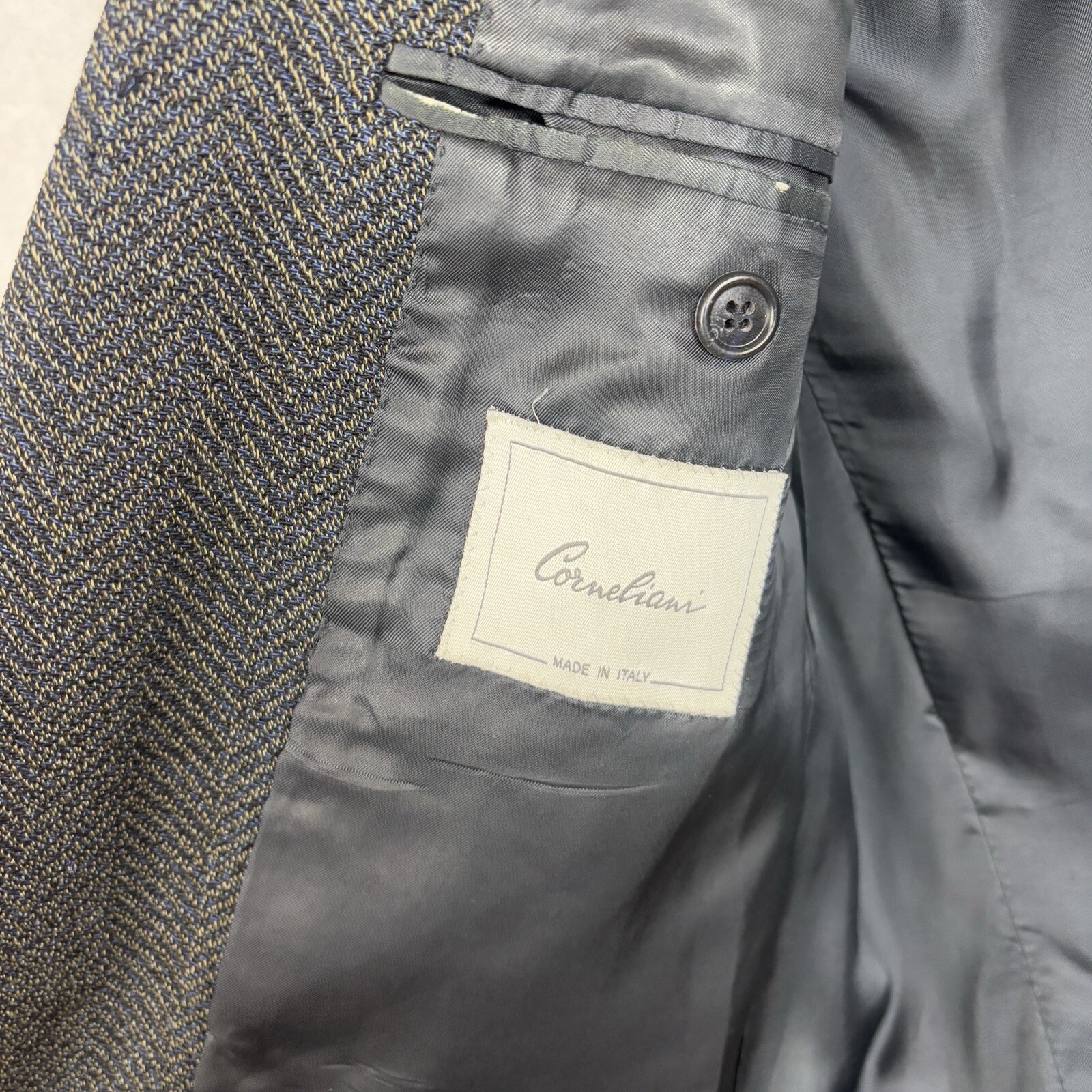 Vintage Corneliani Mens Wool Blazer Size 50R Gray Blue Jacket Made in Italy