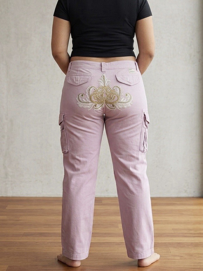MASON’S Woman Rites Pink Cargo Pants – Size 48 (XL) – Cotton – Back Embroidery