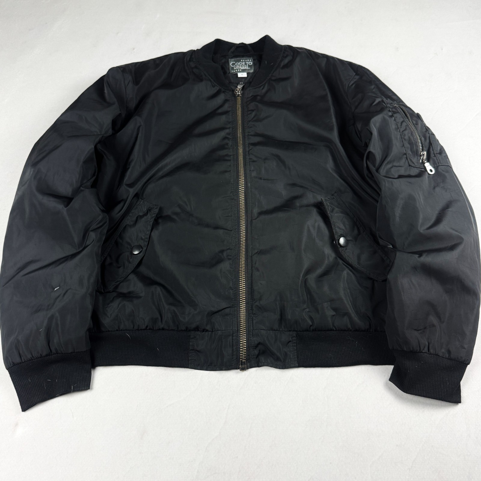 Mens Vintage Black MA-1 Bomber Flight Jacket Nylon Military Utility Zip Y2K