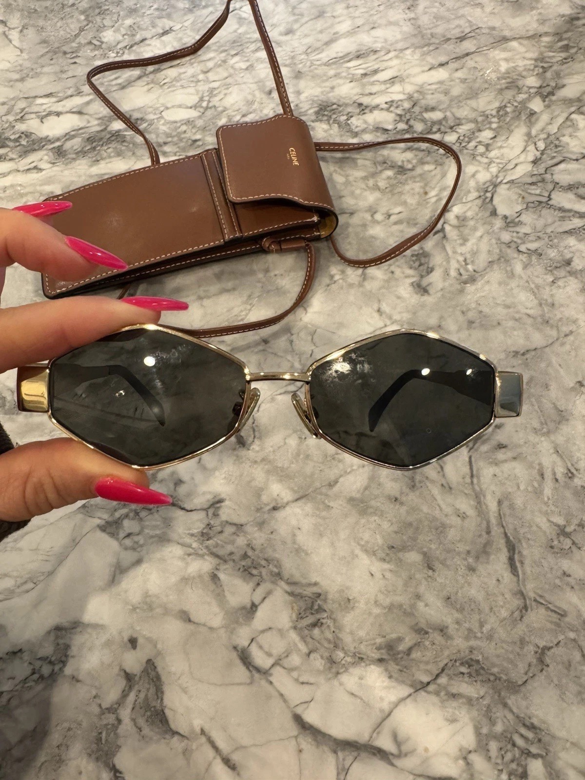 TRIOMPHE METAL GEOMETRIC 02 SUNGLASSES IN METAL – GOLD / GREEN | CELINE