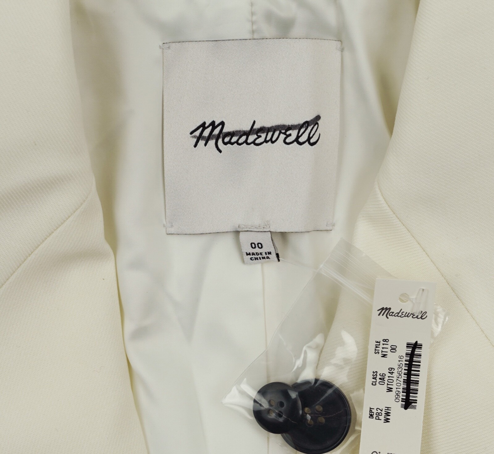 New MADEWELL Size 00 Tuxedo Blazer in Winter White NT118