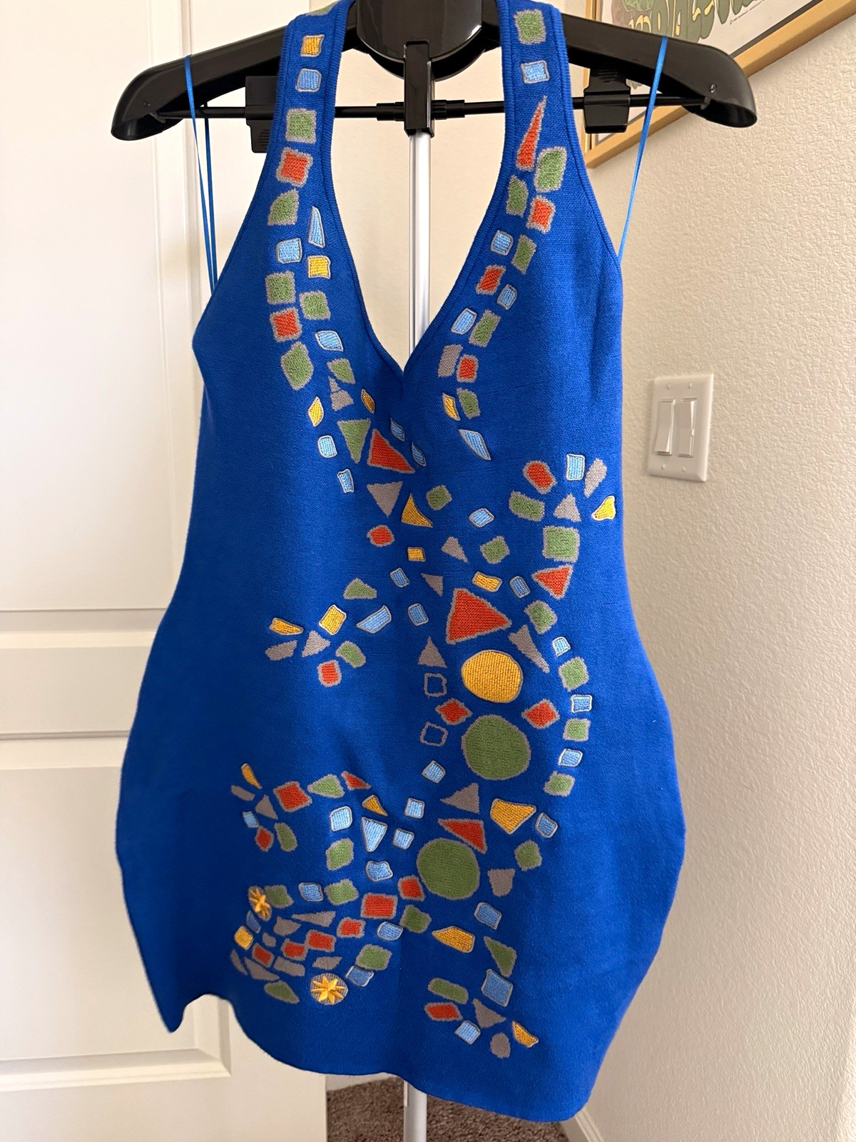 Beautiful Celandine Women’s Royal Blue Embroidered Halter Dress