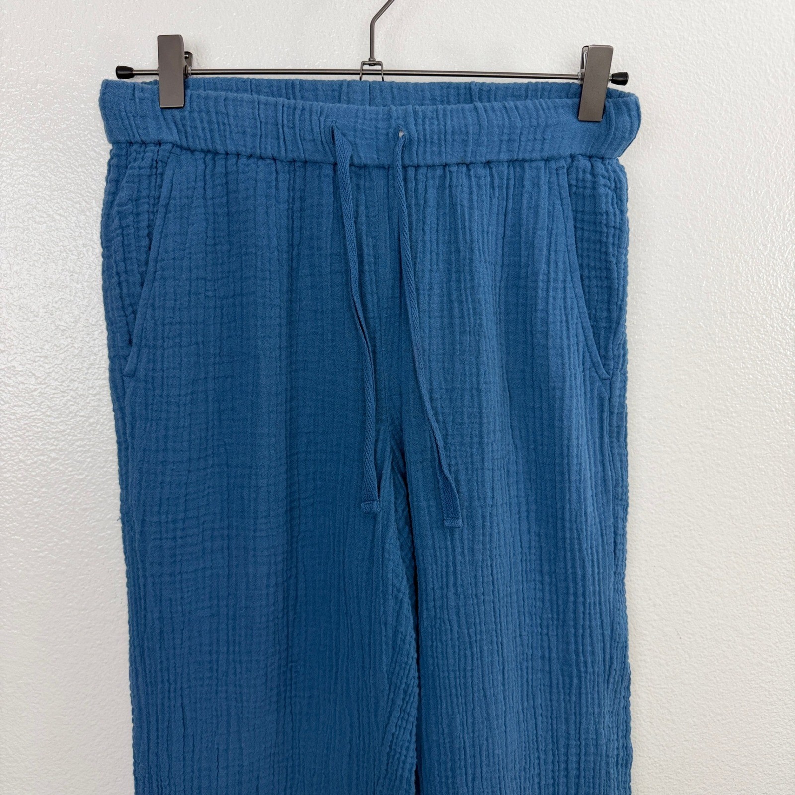 Eileen Fisher Pants Womens PP Blue Cotton Gauze Elastic Waist Wide Leg Casual *