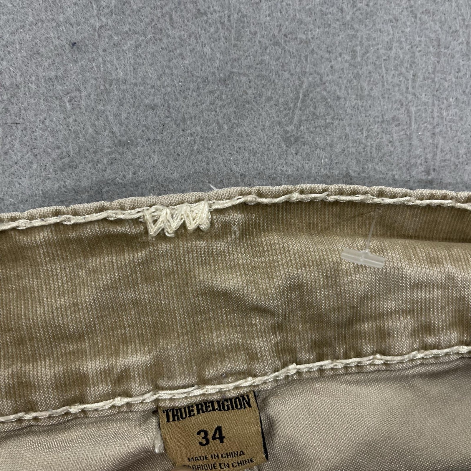 True Religion Ricky Jeans Mens 34×33 Beige Relaxed Straight Embroidered Denim