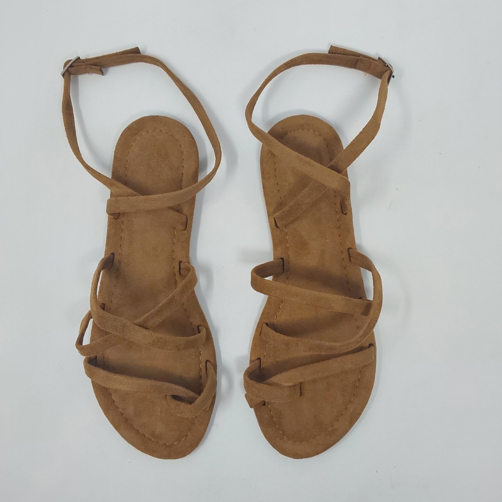 Womens Gladiator Sandals Brown Faux Suede Strappy Flat Sandals US 8 NWT