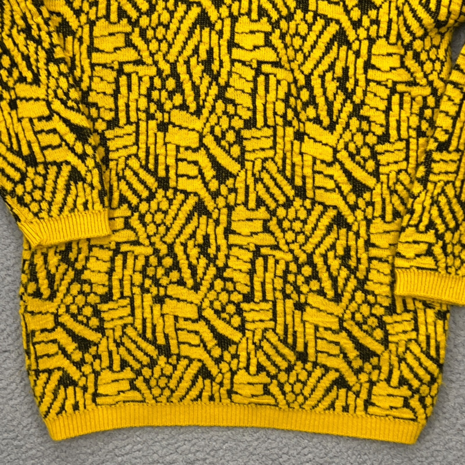 Alberoy Cardigan Sweater Womens Medium Yellow Geometric Vintage Hipster Retro