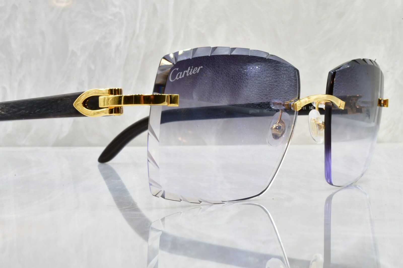 Cartier big c diamond cut lenses wood horn trivex Sunglasses ct0092o Oreo