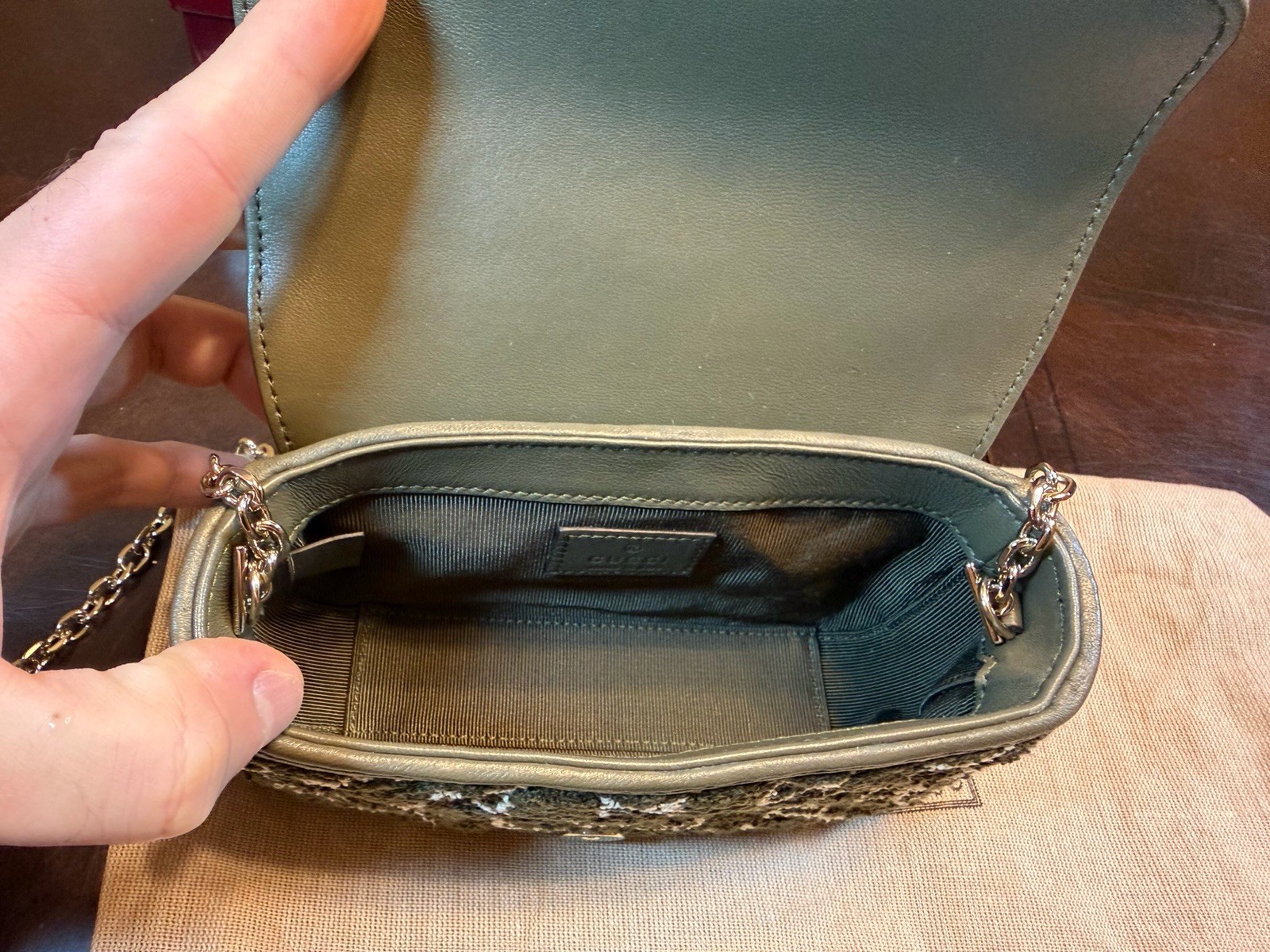 New Authentic Gucci GG Marmont Tweed Logo Shoulder Bag Mini Green