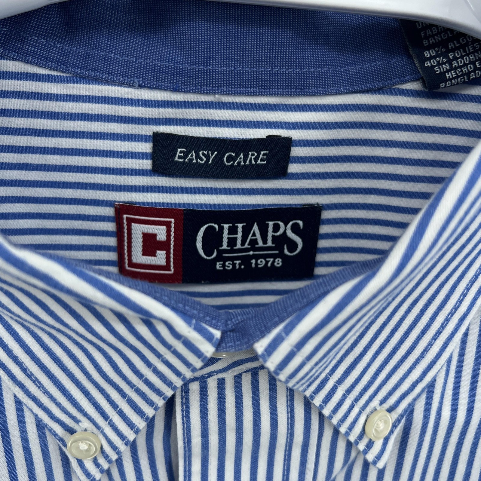 Chaps Button Down Shirt Mens XL Blue Striped Long Sleeve Embroidered Pocket